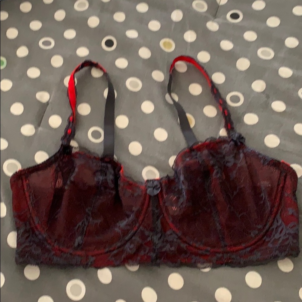 NWOT Felina underwire red and gray lace bra 38D